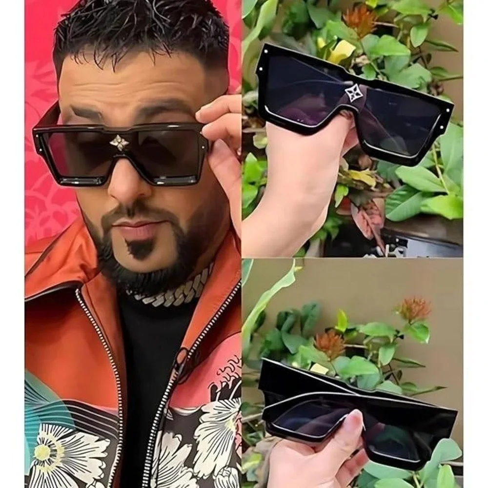 Men Sunglasses Fashion Designer Oversized Rhinestone Accents Square Frame Lentes